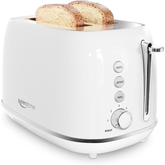 2 Slice Stainless white Steel Toaster Retro with 6 Bread Shade Settings, Bagel. - Picture 1 of 6